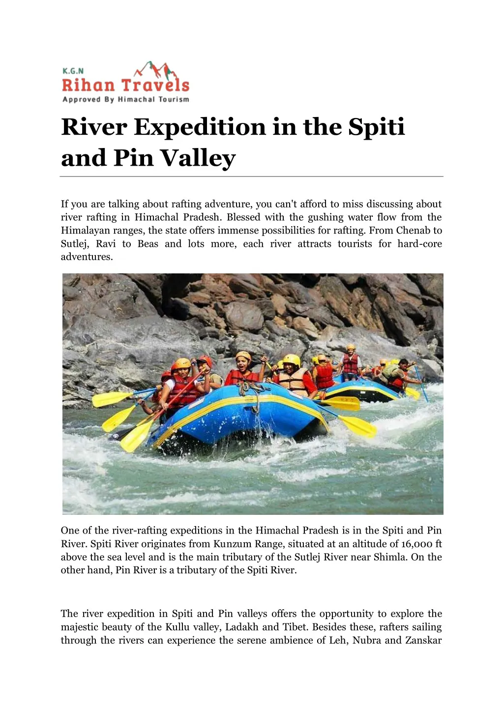 river expedition in the spiti and pin valley