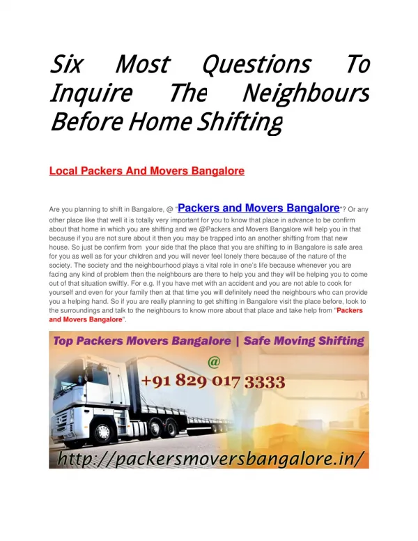 Six Most Questions To Inquire The Neighbours Before Home Shifting