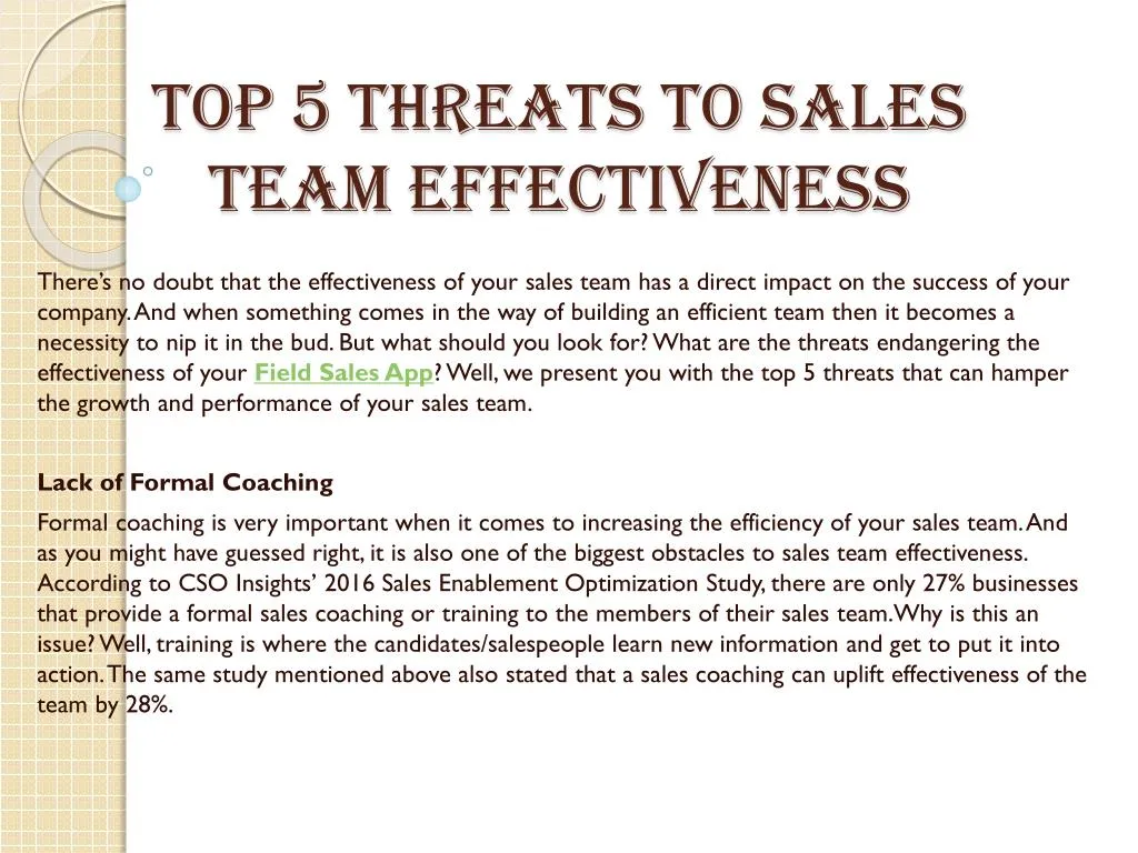 top 5 threats to sales team effectiveness