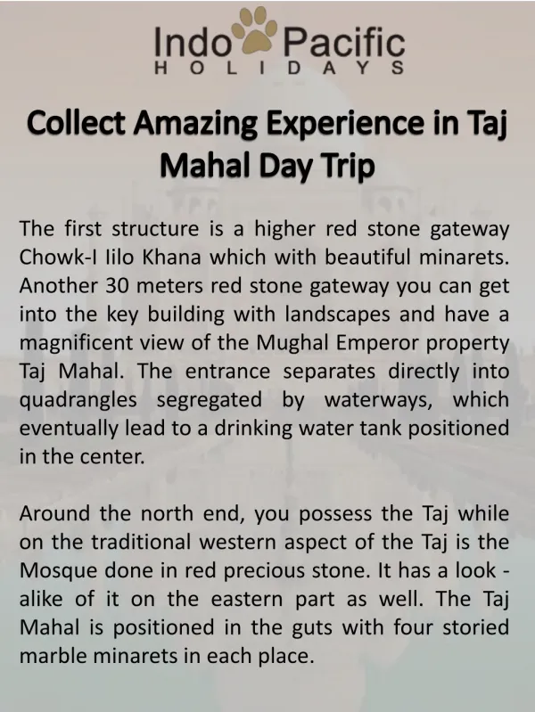 Collect Amazing Experience in Taj Mahal Day Trip