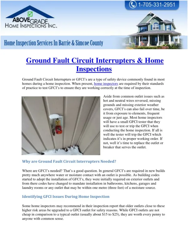 Ground Fault Circuit Interrupters & Home Inspections