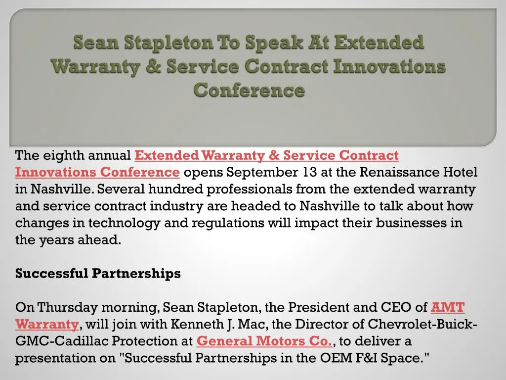 sean stapleton to speak at extended warranty service contract innovations conference