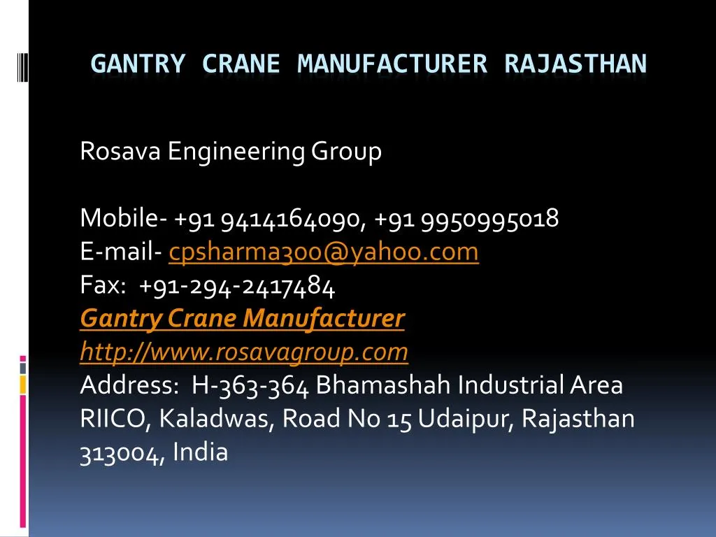 gantry crane manufacturer rajasthan