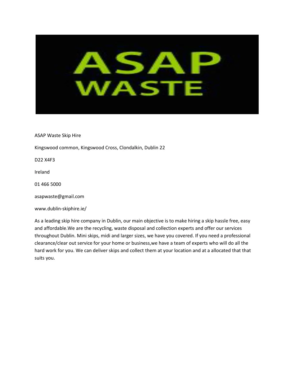 asap waste skip hire