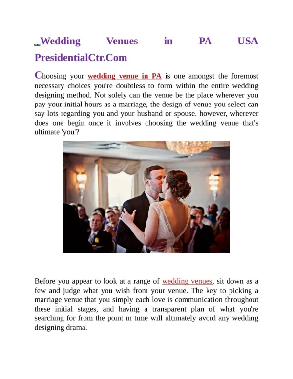 Wedding Venues in PA USA Presidentialctr.com