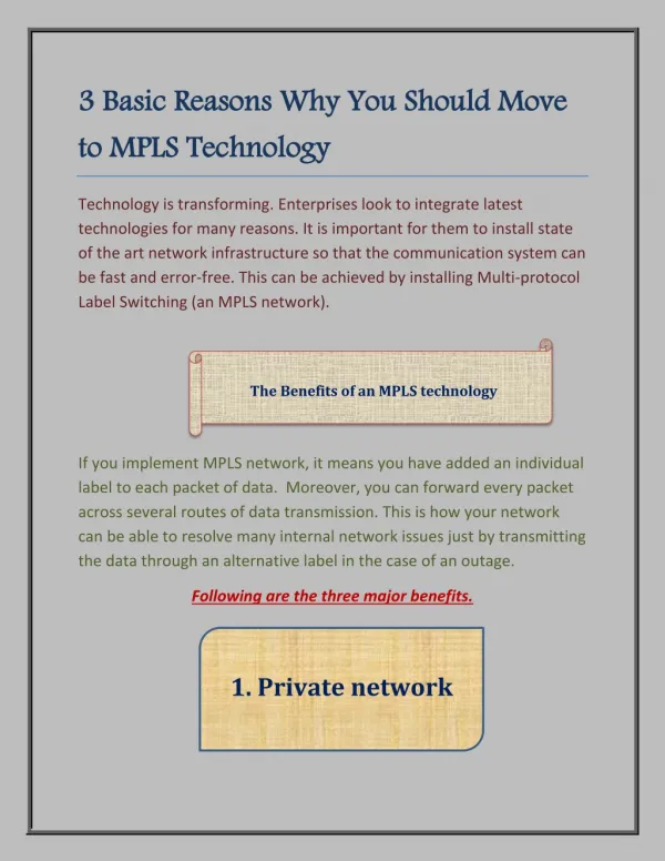 3 Basic Reasons Why You Should Move to MPLS Technology
