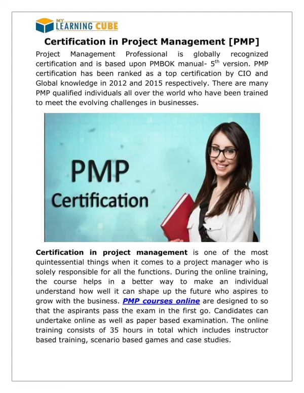 Certification in Project Management [PMP]