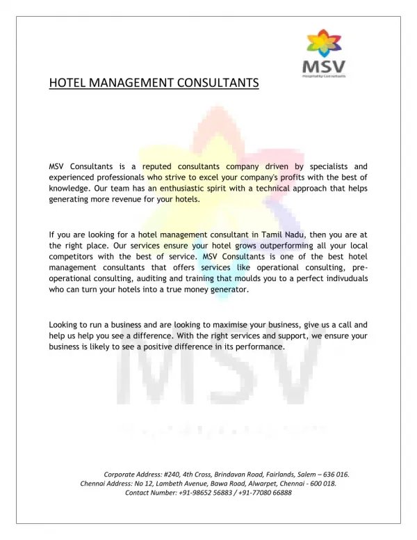 Hotel Management Consultants in India