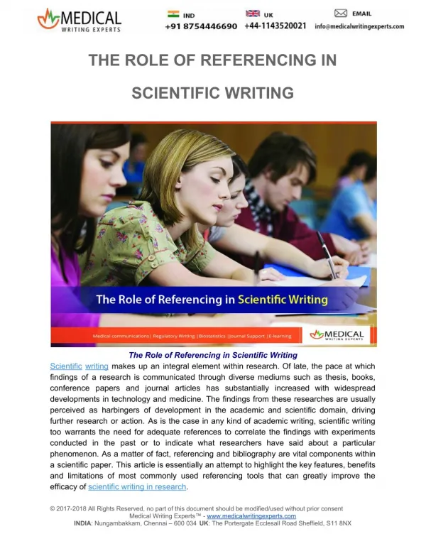 THE ROLE OF REFERENCING IN SCIENTIFIC WRITING