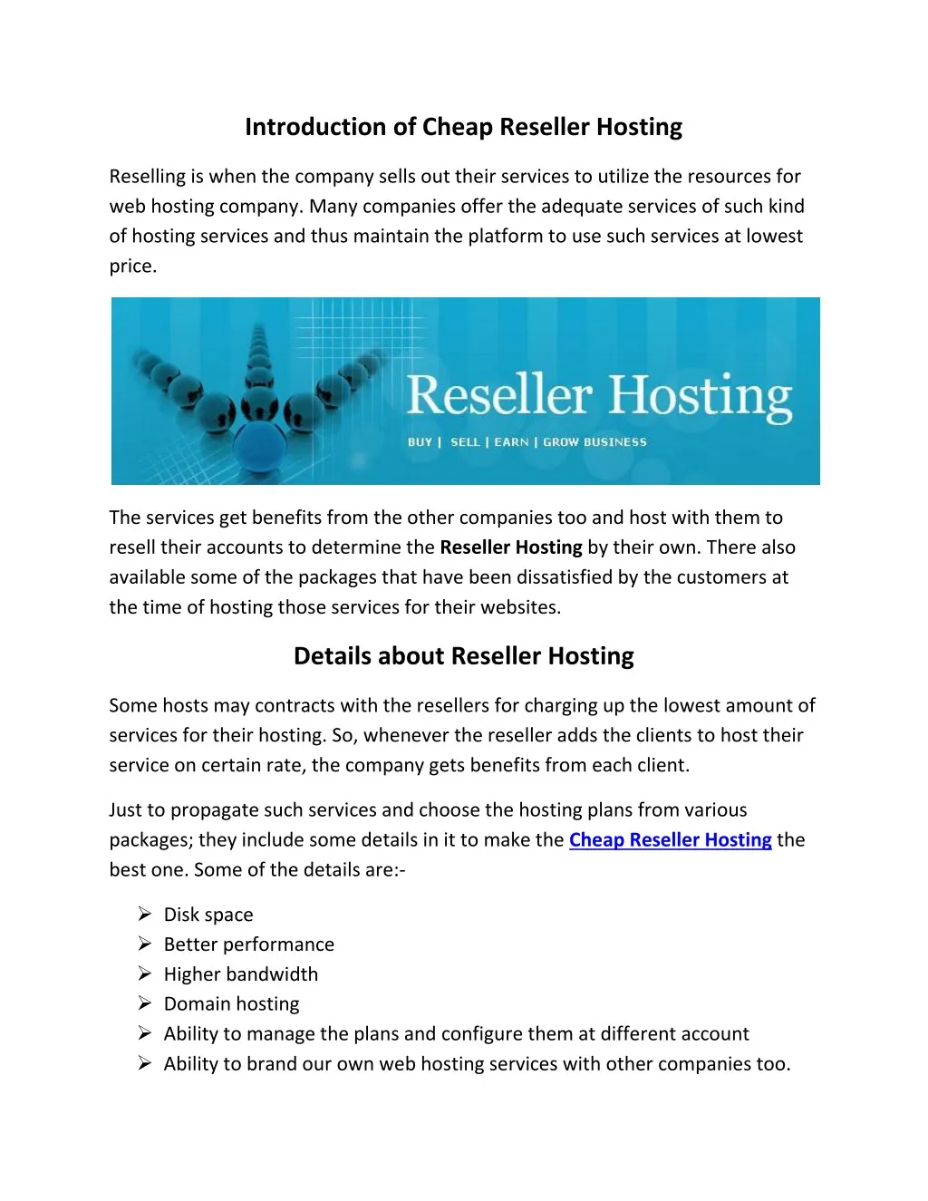 introduction of cheap reseller hosting