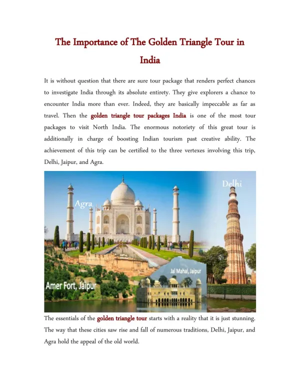 The Importance of The Golden Triangle Tour in India