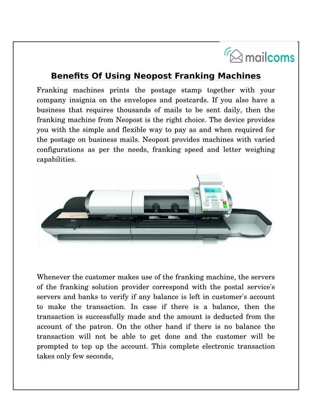 benefits of using neopost franking machines