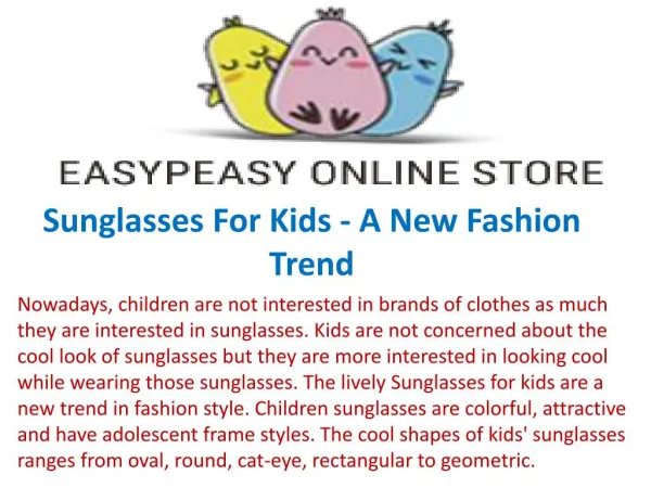 Sunglasses For Kids - A New Fashion Trend
