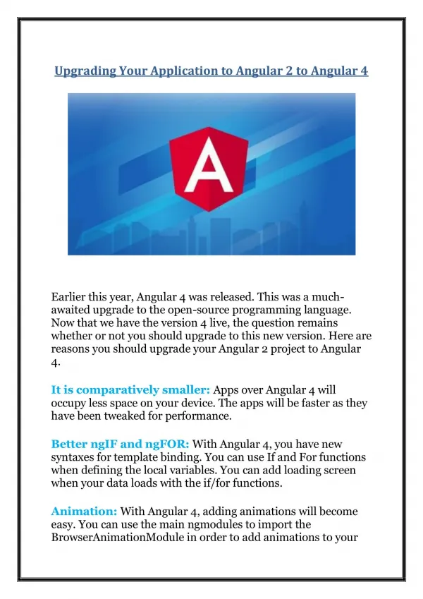Upgrading Your Application to Angular 2 to Angular 4