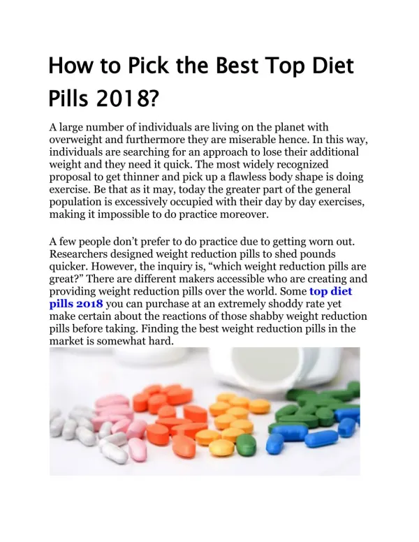 How to Pick the Best Top Diet Pills 2018