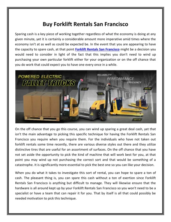 Buy Forklift Rentals San Francisco