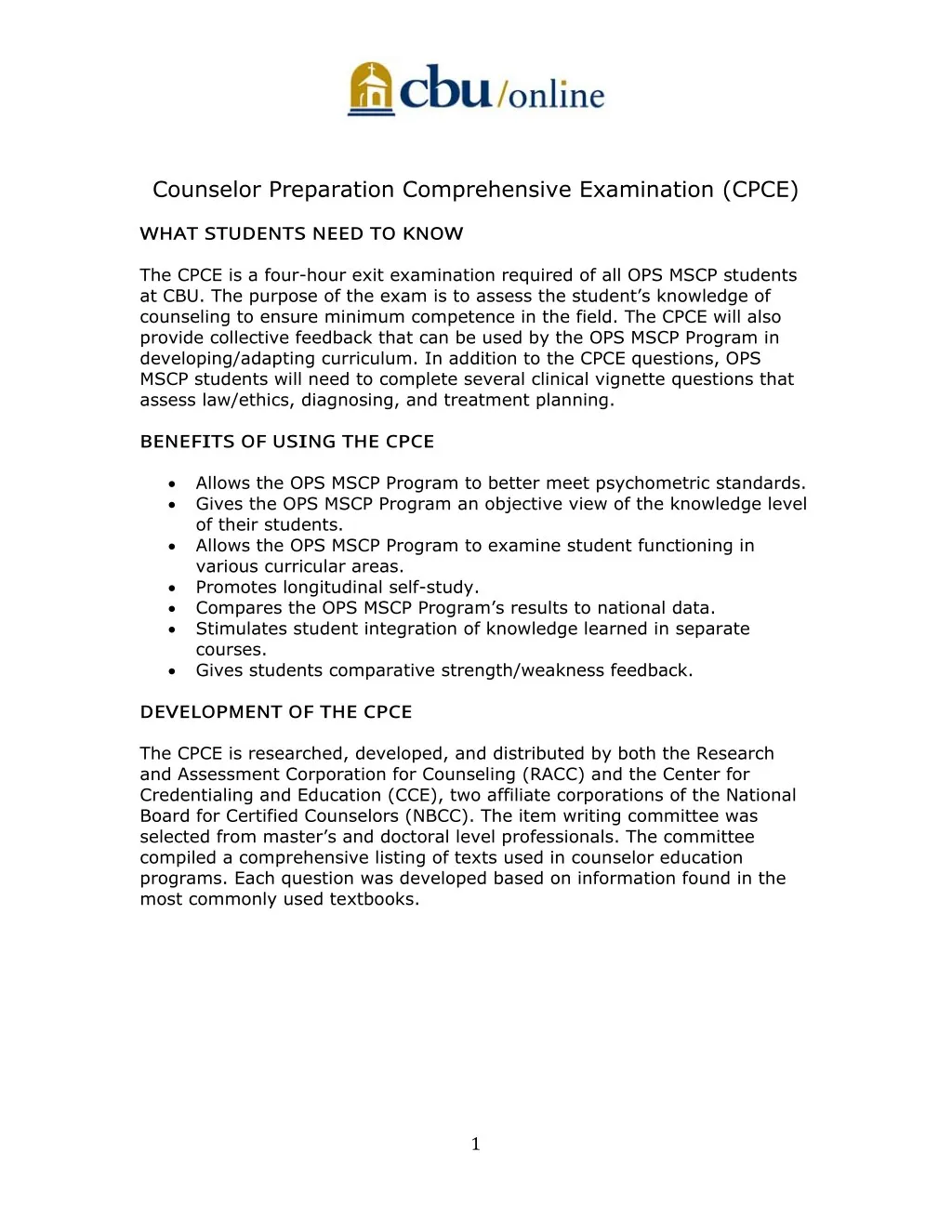 counselor preparation comprehensive examination