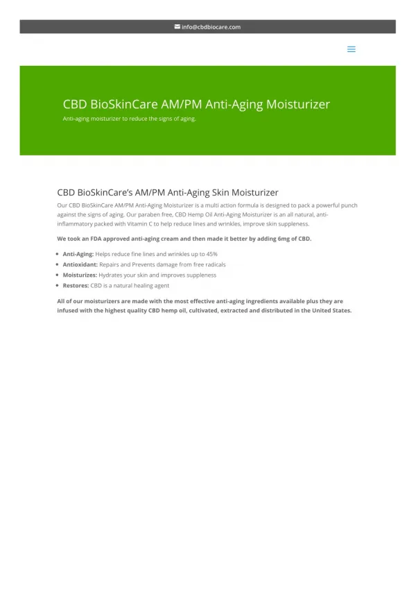 CBD BioSkinCare’s AM/PM Anti-Aging Skin Moisturizer
