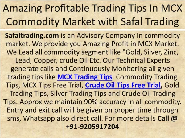 Amazing Profitable Trading Tips In MCX Commodity Market with Safal Trading