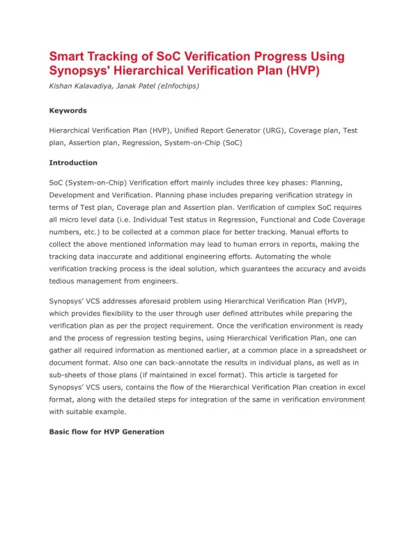 Smart Tracking of SoC Verification Progress Using Synopsys' Hierarchical Verification Plan (HVP)