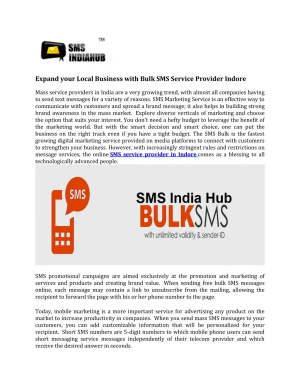 Expand your Local Business with Bulk SMS Service Provider Indore