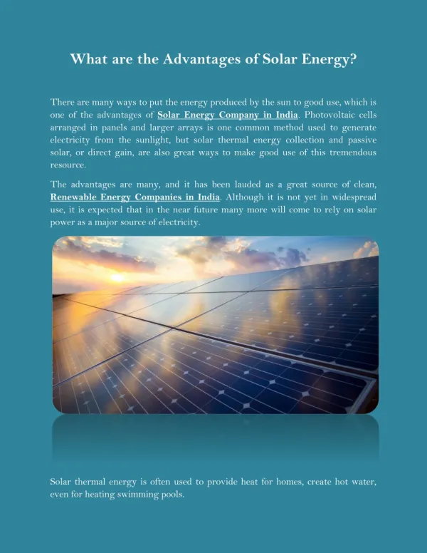 What are the Advantages of Solar Energy?