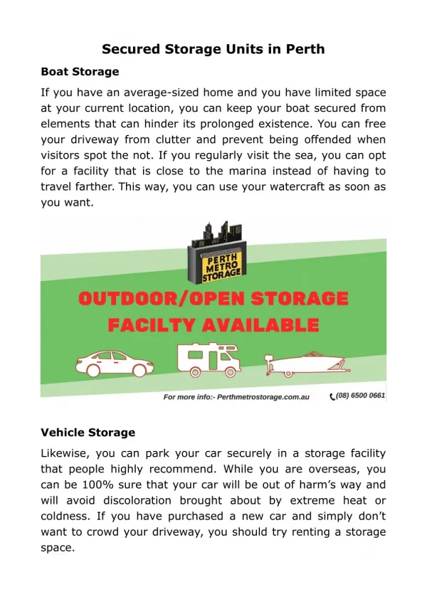 Secured Storage Units in Perth