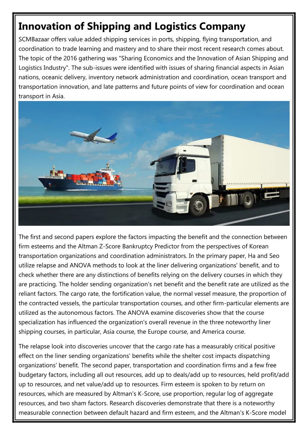 innovation of shipping and logistics company