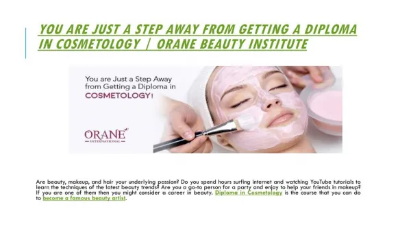 You are Just a Step Away from Getting a Diploma in Cosmetology | Orane