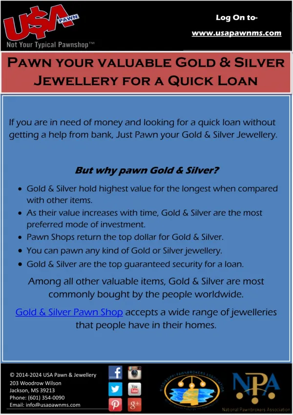 Get a Quick Loan from Gold & Silver Pawn Shop at USA Pawn