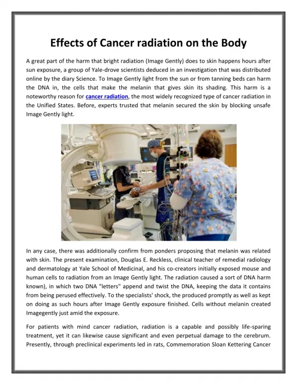 Effects of Cancer radiation on the Body