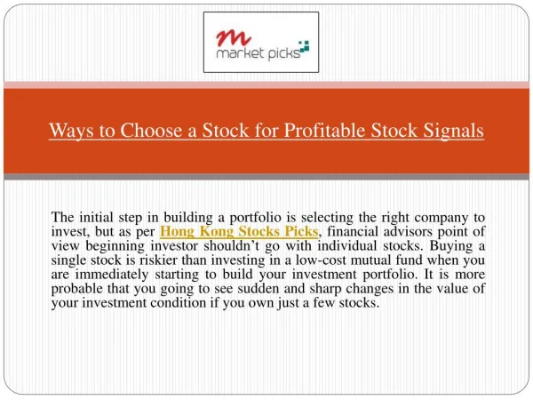 Ways to Choose a Stock for Profitable Stock