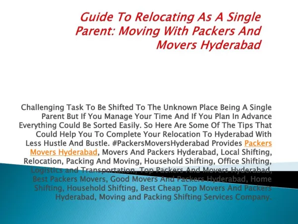 Guide To Relocating As A Single Parent: Moving With Packers And Movers Hyderabad