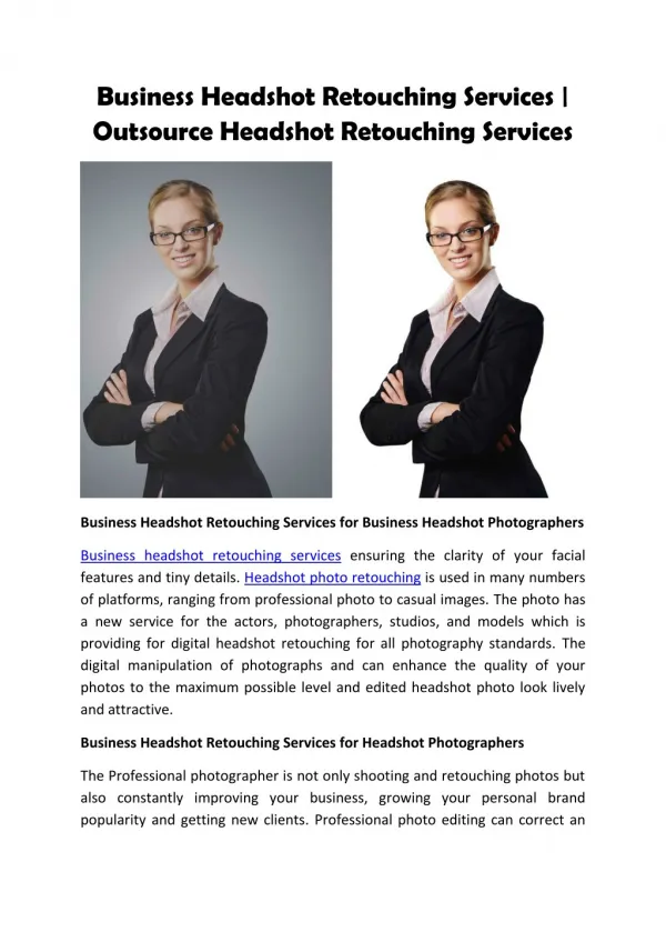Business Headshot Retouching Services for Commercial Photography
