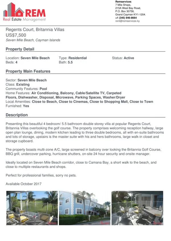 Buy the Residential Property - Regents Court, Britannia Villas | Seven Mile Beach