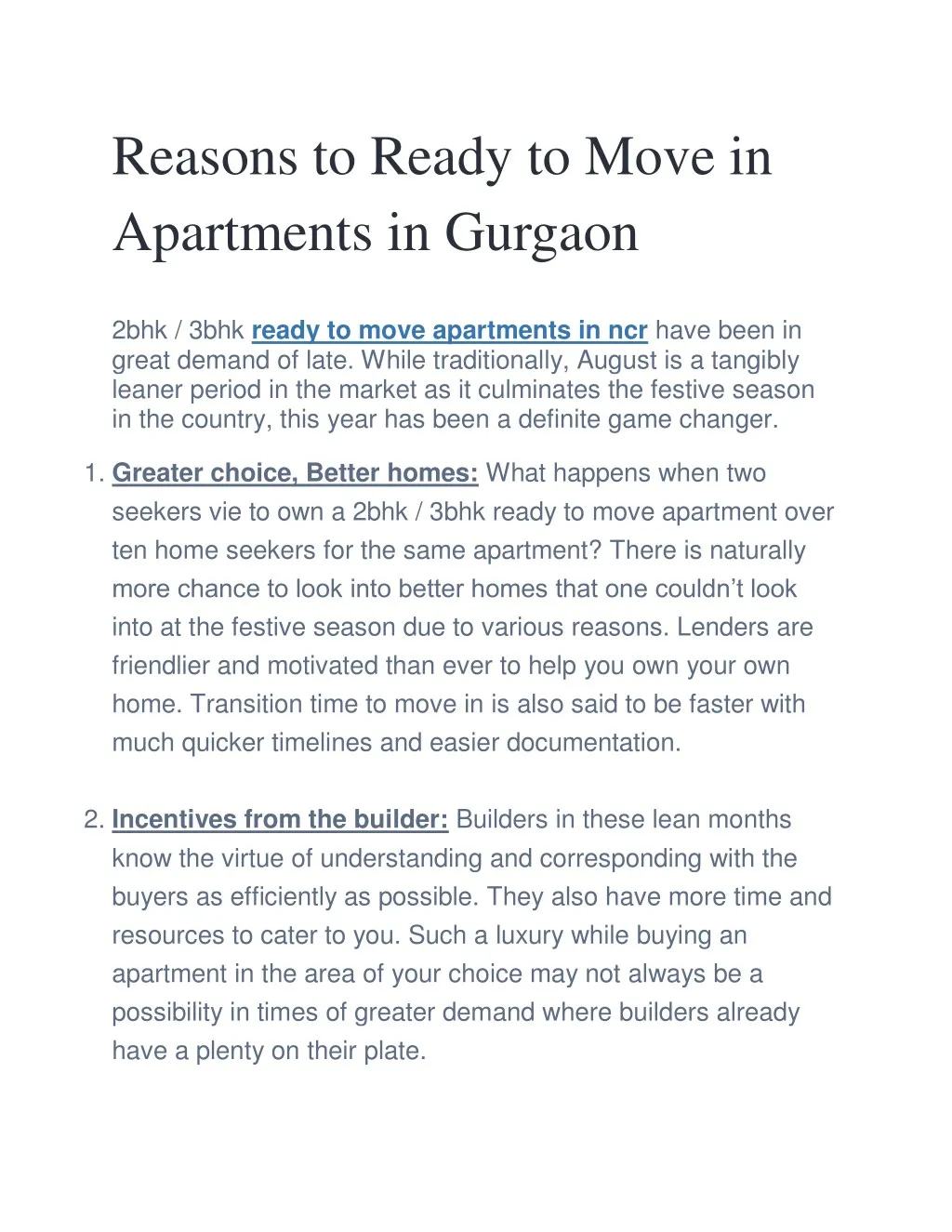 reasons to ready to move in apartments in gurgaon