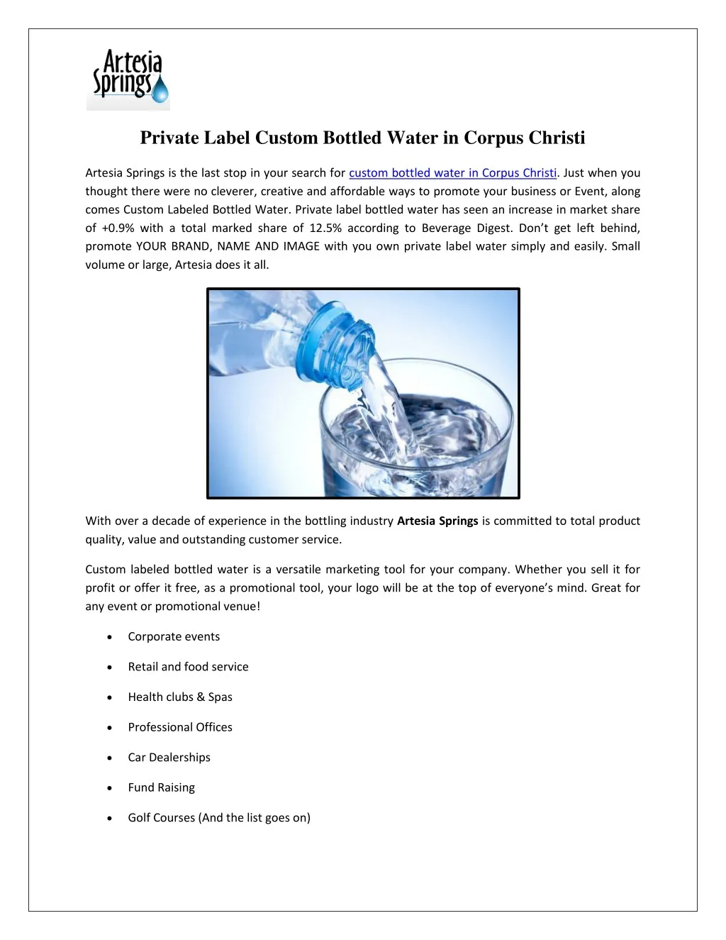 private label custom bottled water in corpus