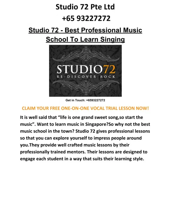 Enhance your Vocal Skills with Studio 72 Professional Music School