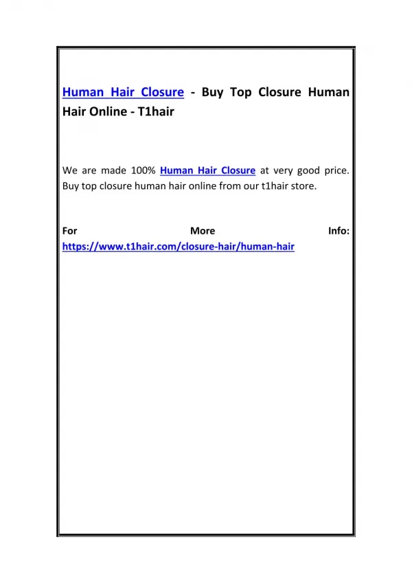 Human Hair Closure - Buy Top Closure Human Hair Online - T1hair