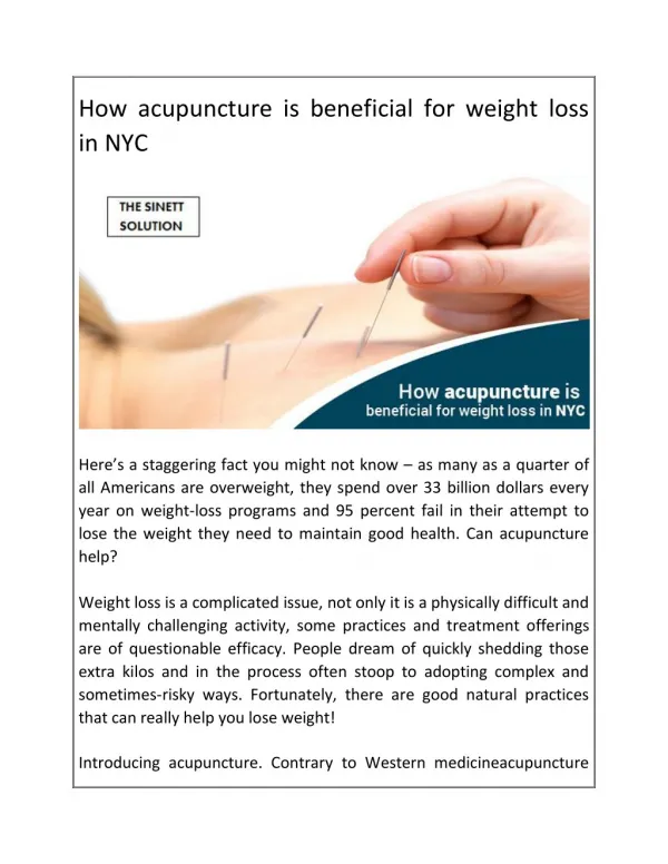 How acupuncture is beneficial for weight loss in NYC