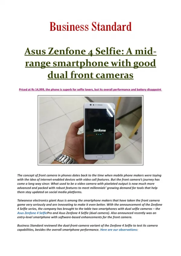 Asus Zenfone 4 Selfie: Perfect buy for click-ready selfie fanatics