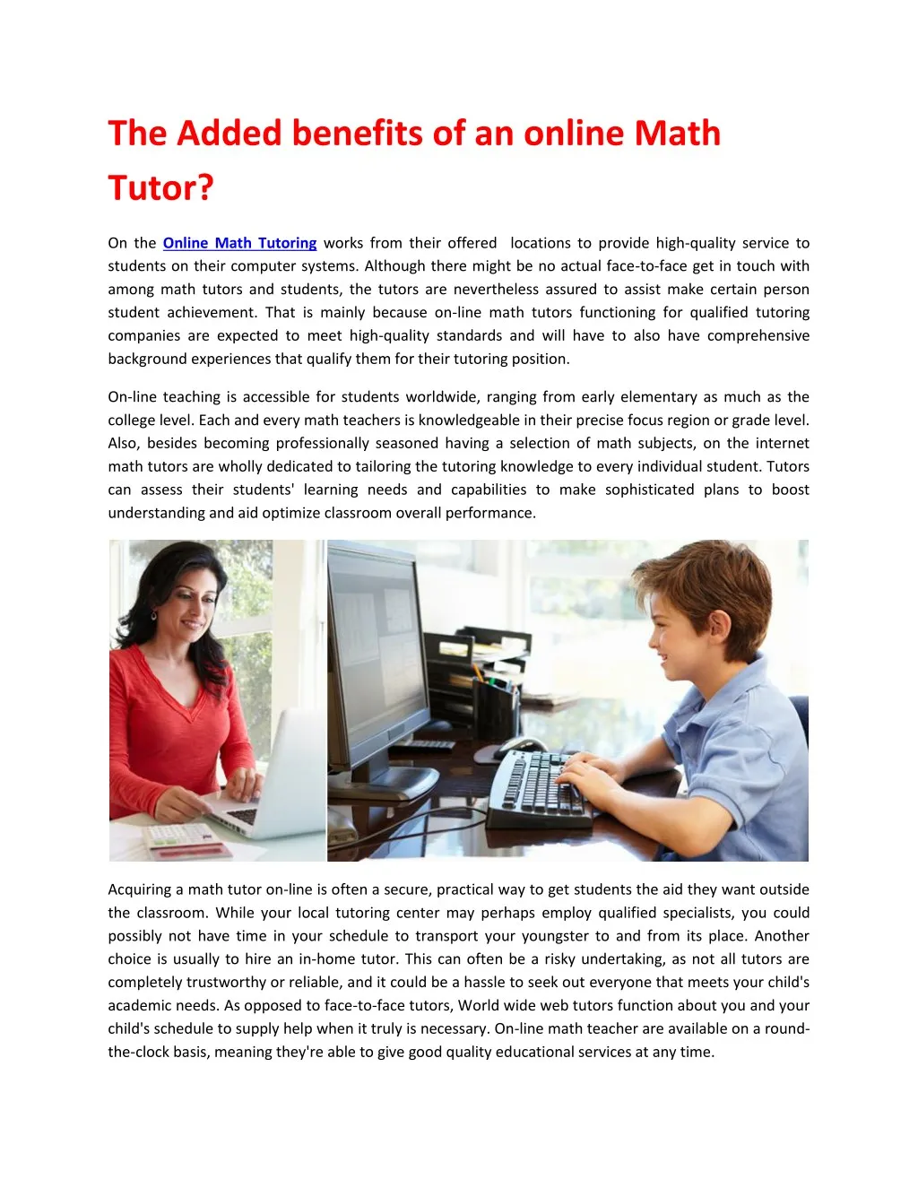 the added benefits of an online math tutor