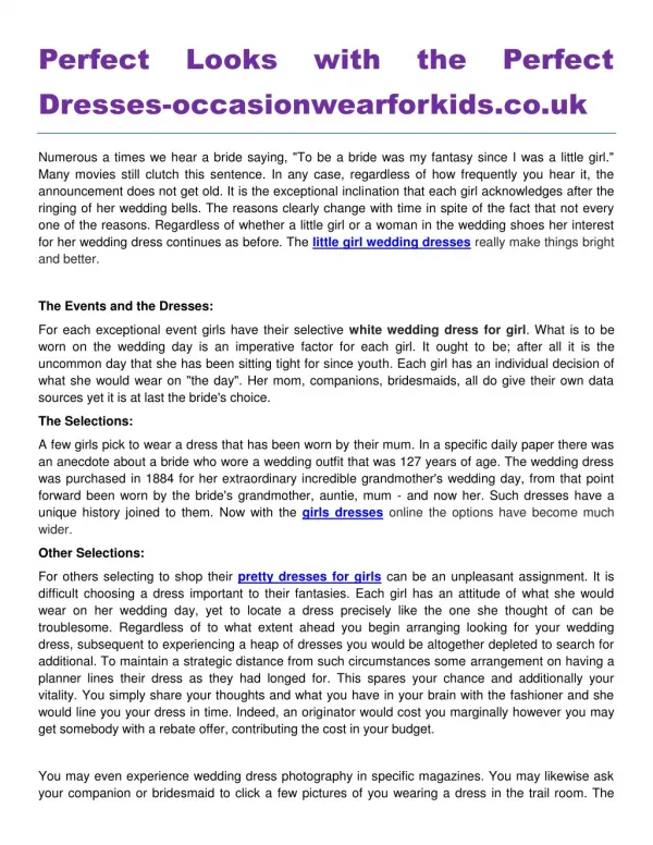 Perfect Looks with the Perfect Dresses occasionwearforkids.co.uk