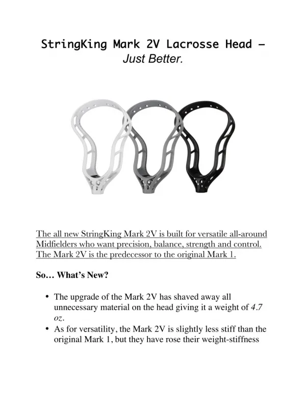 StringKing Mark 2V Lacrosse Head - Just Better