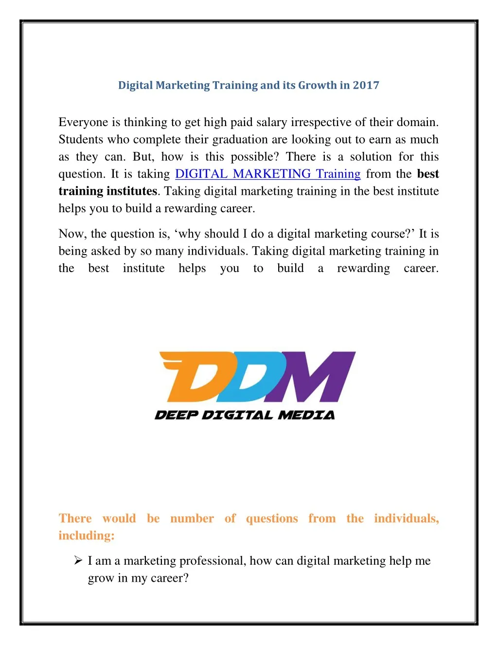 digital marketing training and its growth in 2017