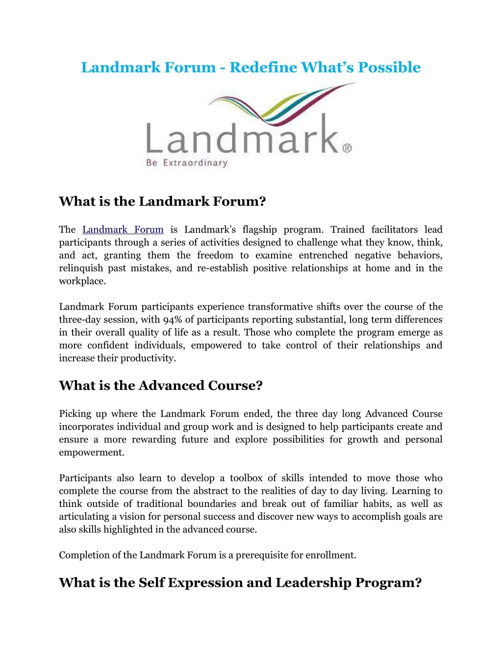 landmark forum redefine what s possible