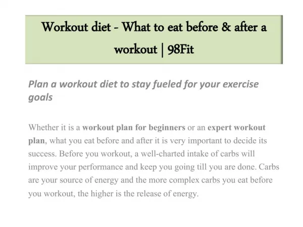 Workout Diet - What to Eat Before & After A Workout | 98Fit