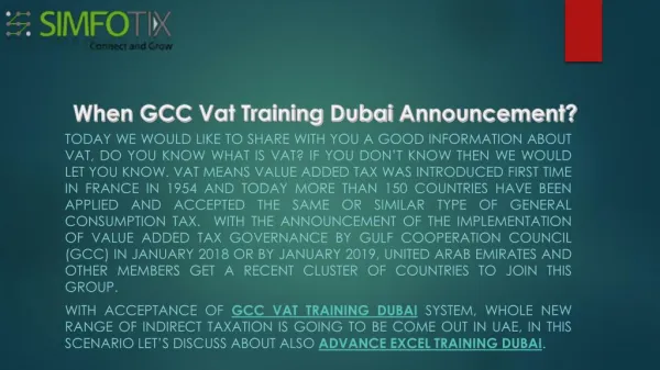 When GCC Vat Training Dubai Announcement?