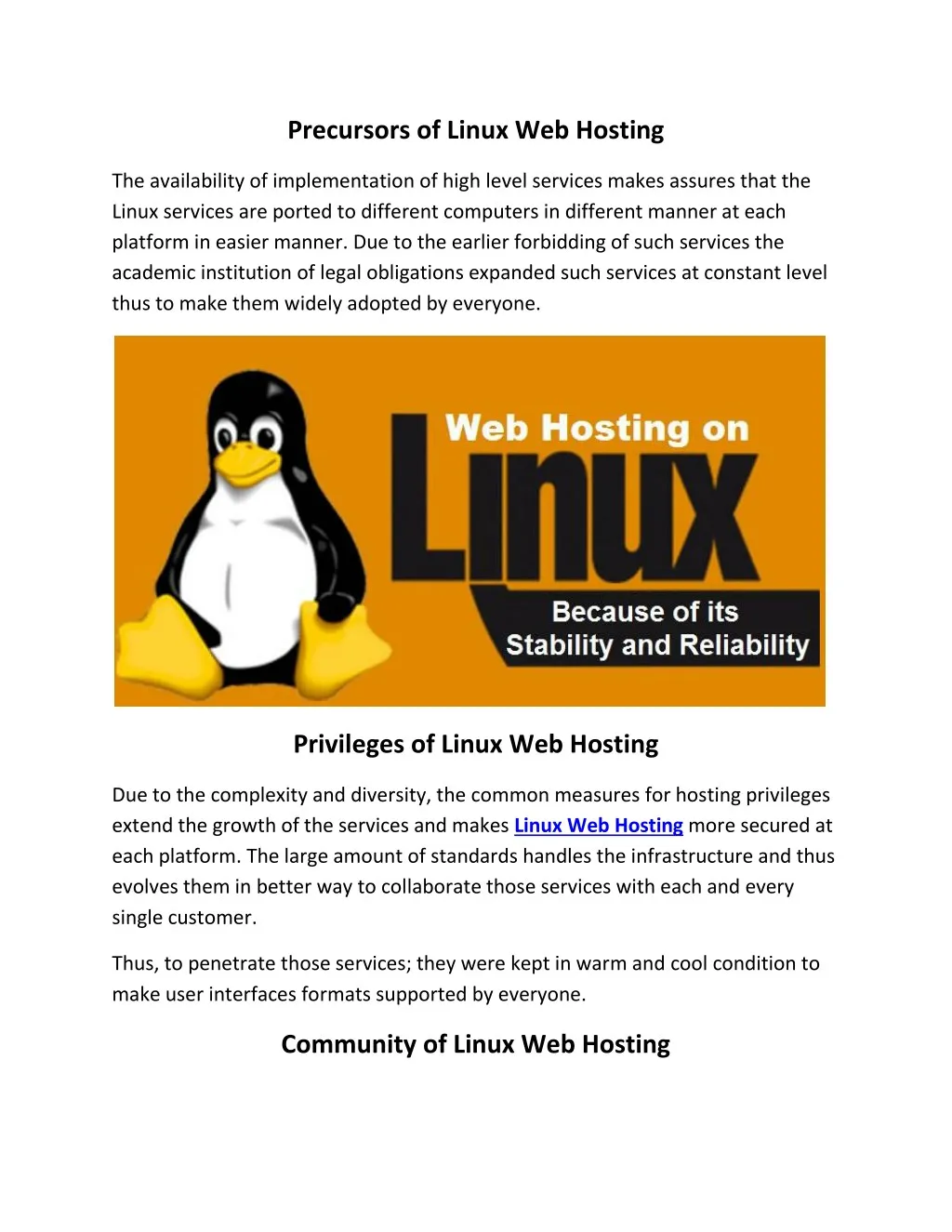 precursors of linux web hosting