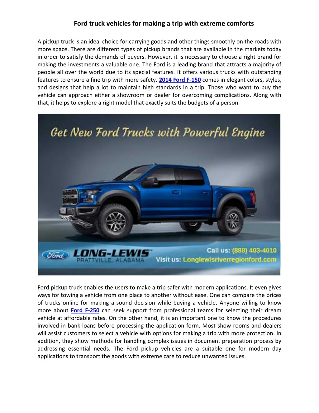 ford truck vehicles for making a trip with